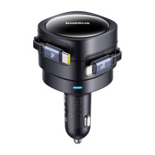 „Baseus Enjoyment Max“ automobilinis įkroviklis su USB-C + „Lightning“ laidais, 60 W, juodas