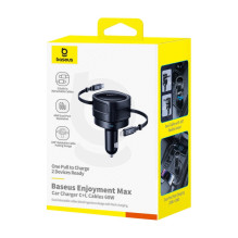 „Baseus Enjoyment Max“ automobilinis įkroviklis su USB-C + „Lightning“ laidais, 60 W, juodas