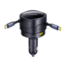 Baseus Enjoyment Max car charger with USB-C+USB-C cables and USB-A+USB-C ports 90W Black