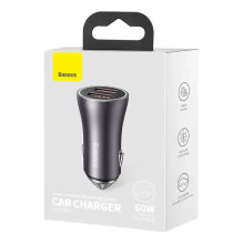„Baseus Golden Contactor Max“ automobilinis įkroviklis, 2x USB, 60W (pilkas)