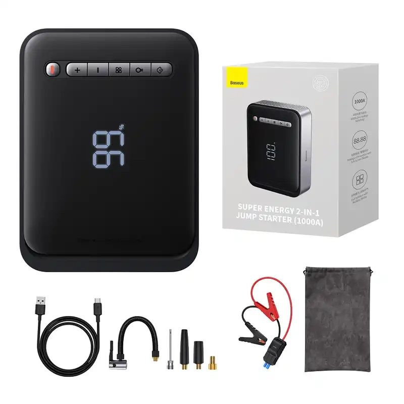 Powerbank / Starter + Compressor 2in1 Baseus Super Energy Car Jump Starter, 8000mAh, 1000A USB (black)