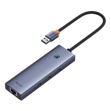 4in1 šakotuvas Baseus UltraJoy USB-A į USB 3.0 + RJ45 (pilkas)