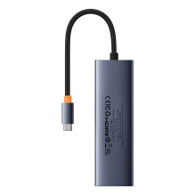 6in1 šakotuvas „Baseus UltraJoy“ USB-C su HDMI4K@30Hz, 1 + 3 x USB 3.0 + PD + RJ45 (pilkas)