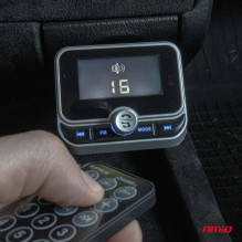 Automobilinis FM siųstuvas su nuotolinio valdymo pultu 2×USB-A 12V 24V AMIO-04657