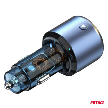 Car FM Transmitter 1×USB-A 1×USB-C 12V 24V AMIO-04655