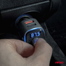 Automobilinis FM siųstuvas 2×USB-A microSD 12V 24V AMIO-04654