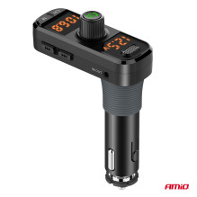 Automobilinis FM siųstuvas 2×USB-A 1×USB-C microSD 12V 24V AMIO-04653