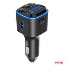 Car FM transmitter microSD 1×USB-A 2×USB-C 12V 24V AMIO-04651
