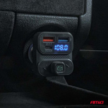 Automobilinis FM siųstuvas 2×USB-A 1×USB 12V 24V AMIO-04649