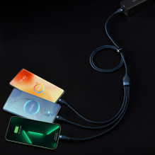 „Baseus“ blykstės serija Ⅱ 3in1 greito įkrovimo laidas USB-A į USB-C / mikro USB / Lightning 66 W 480 Mbps 1,2 m mėlynas