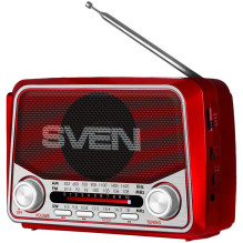 Garsiakalbis SVEN SRP-150, raudonas (3W, Bluetooth, FM / AM / SW, USB, microSD, žibintuvėlis, baterija)