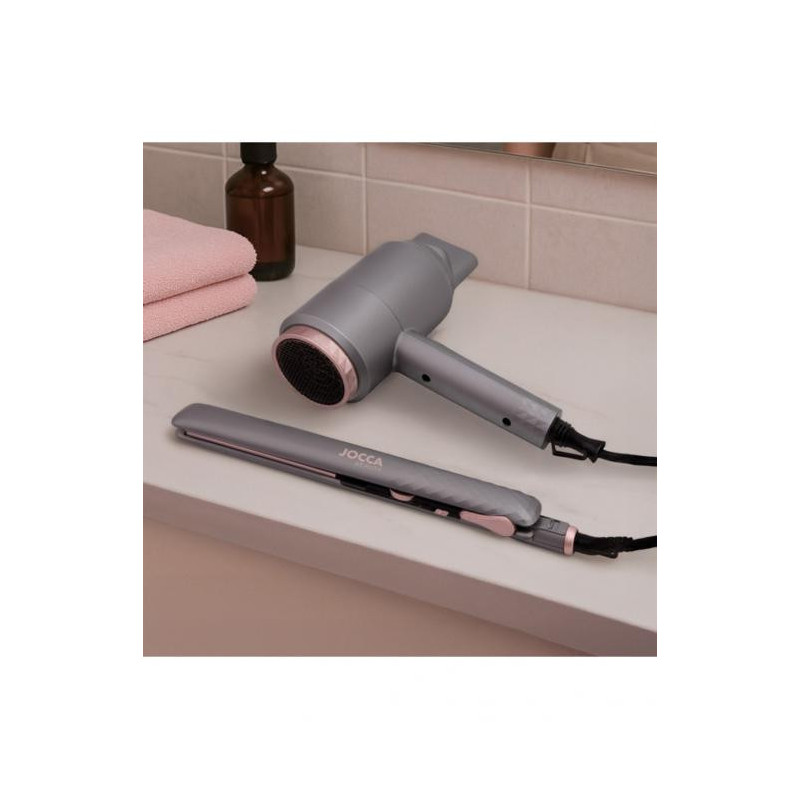 Hair dryer and straightener set Jocca 2756 silver/ pink