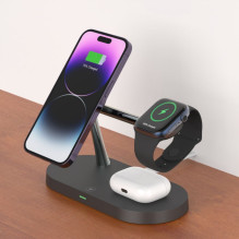 „Tech-Protect A12 3in1 MagSafe“ indukcinis įkroviklis išmaniesiems telefonams / ausinėms / išmaniajam laikrodžiui – juod