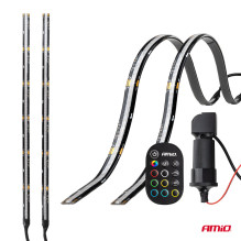 LED juostos automobiliams, daugiaspalvės, RGB, su nuotolinio valdymo pultu, 2x30cm, 12V, AMIO-04579 LED juostos automobiliams, daugiaspalvės, RGB, su nuotolinio valdymo pultu, 2x30cm, 12V, AMIO-04579