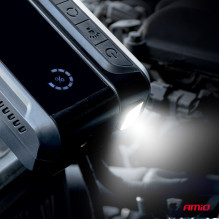 4 viename – užvedimo įrenginys, stiprintuvas, išorinė baterija, kompresorius, LED žibintuvėlis, 12 V 12 Ah 1600 A, AMIO-