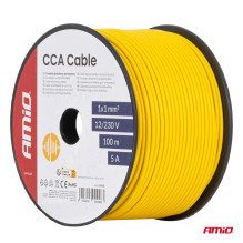 Single-core yellow cable CCA 1x1mm2 100m 5A 12 / 230V AMIO-04448