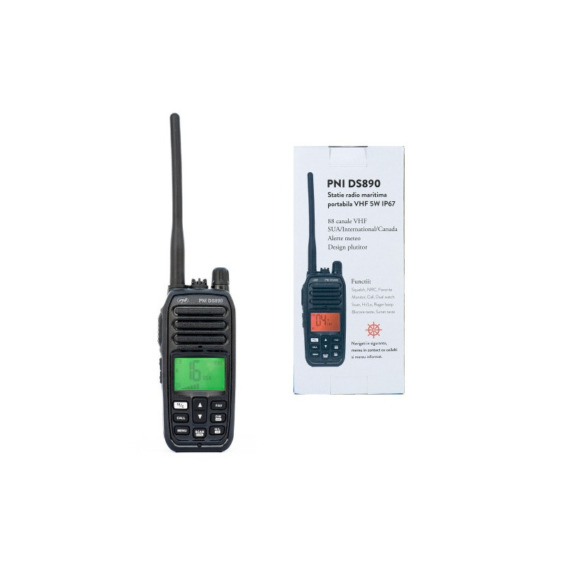 Professional marine IP 67 radio, 88 channels, 10 weather channels, noise suppressor, Roger Beep