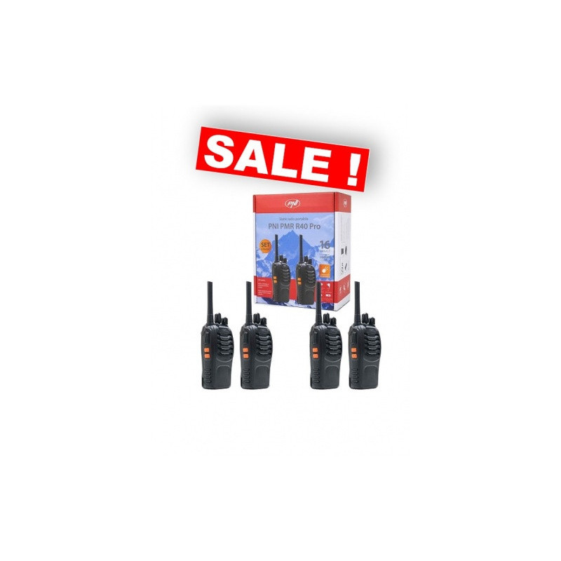Set of 4 PMR R40 PRO walkie-talkies, batteries, chargers and headphones included