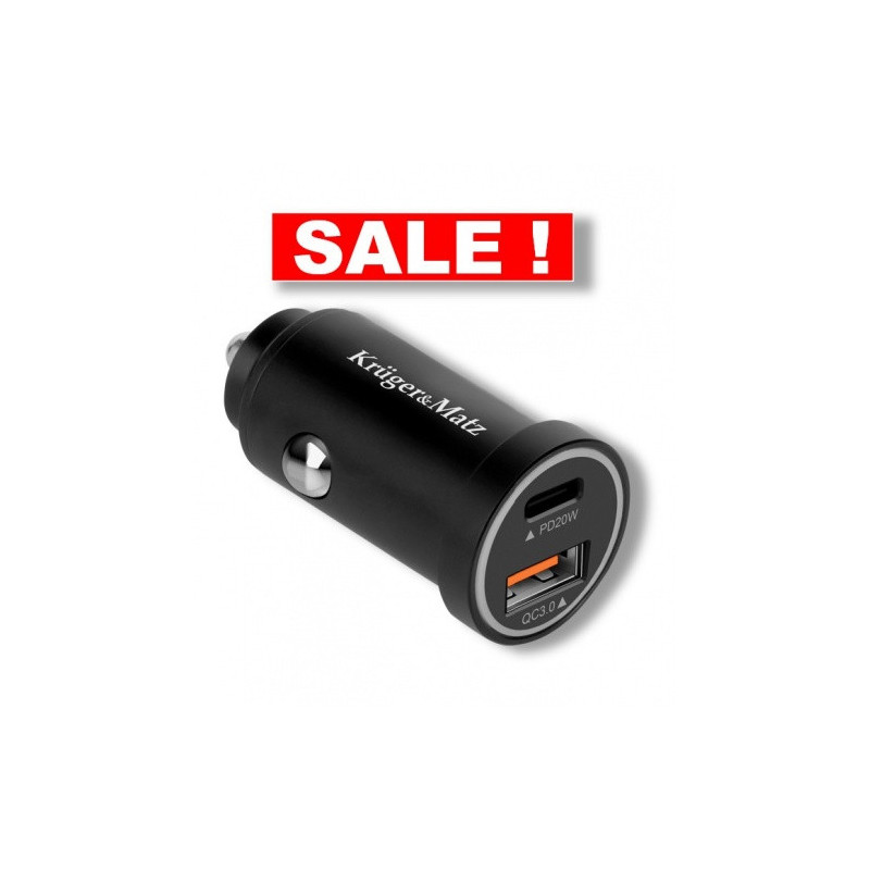 12-24V Car USB fast charger with Quick Charge 3.0, 3A, 38W, 2 ports: USB-C + USB-A