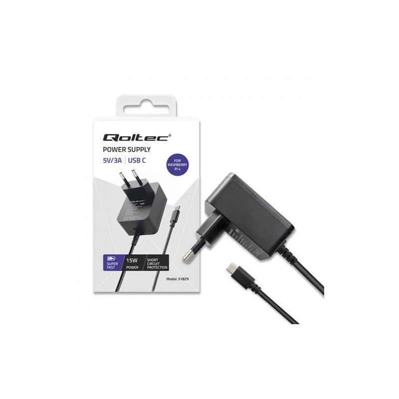 Maitinimo šaltinis: impulsinis, tinklo, įjungiamas, 5 V nuolatinės srovės, 3 A, 15 W, išvestis: USB C, Raspberry PI 4