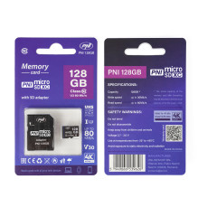 „MicroSD PNI 128GB“ atminties kortelė su SD adapteriu, 10 klasė, 80 Mb/s, V30