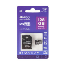 „MicroSD PNI 128GB“ atminties kortelė su SD adapteriu, 10 klasė, 80 Mb/s, V30