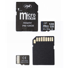 Pakuotėje 2 vnt. PNI MicroSD atminties kortelės PNI 128GB MicroSD atminties kortelė 10 klasė, 80 Mb/s, V30 su SD adapter Pakuotėje 2 vnt. PNI MicroSD atminties kortelės PNI 128GB MicroSD atminties kortelė 10 klasė, 80 Mb/s, V30 su SD adapter