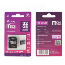 2 „MicroSD“ atminties kortelių PNI 32 GB, 10 klasės, 80 Mb/s, V30, pakuotėje su SD adapteriais 2 „MicroSD“ atminties kortelių PNI 32 GB, 10 klasės, 80 Mb/s, V30, pakuotėje su SD adapteriais