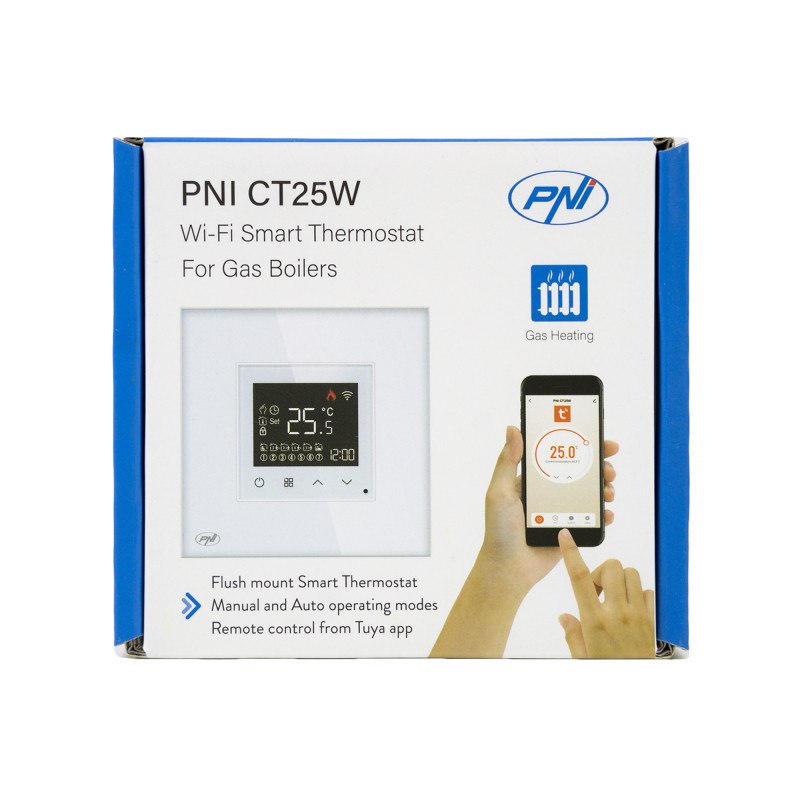 Smart thermostat PNI CT25W WiFi for gas heating plant, recessed mounting, 16A, control from the Tuya Smart application, 