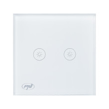 Double switch with touch and dimmer PNI SafeHome DIM202, 2X700W, Live Wire, without zero, glass Double switch with touch and dimmer PNI SafeHome DIM202, 2X700W, Live Wire, without zero, glass