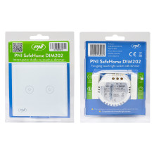 Double switch with touch and dimmer PNI SafeHome DIM202, 2X700W, Live Wire, without zero, glass Double switch with touch and dimmer PNI SafeHome DIM202, 2X700W, Live Wire, without zero, glass