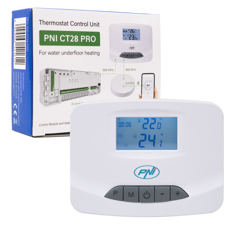 Thermostat unit PNI CT28 PRO wireless, with WiFi, Internet control underfloor heating by pairing with the PNI CT28 Contr