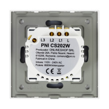 Kopėčių tipo jungiklis ir dvigubas kryžminis jungiklis su PNI CS202W stikliniu jutikliu, baltas su LED indikatoriumi, 80