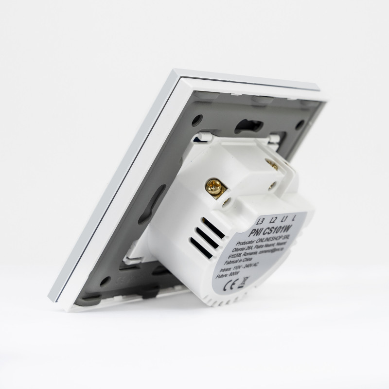Simple ladder switch and cross switch with touch PNI CS101W made of glass, white with LED indicator, 800W