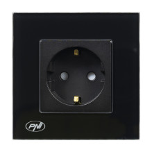 PNI WP101B simple built-in socket with glass frame, black color PNI WP101B simple built-in socket with glass frame, black color