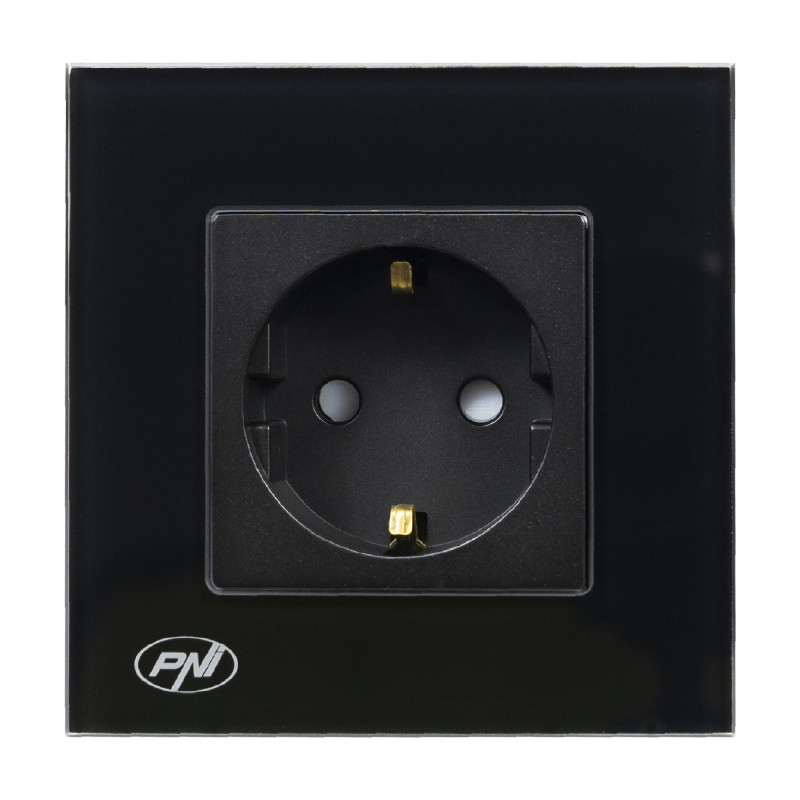 PNI WP101B simple built-in socket with glass frame, black color