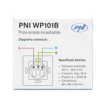 PNI WP101B simple built-in socket with glass frame, black color PNI WP101B simple built-in socket with glass frame, black color