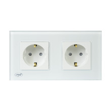 PNI WP202W built-in double socket with white glass frame PNI WP202W built-in double socket with white glass frame