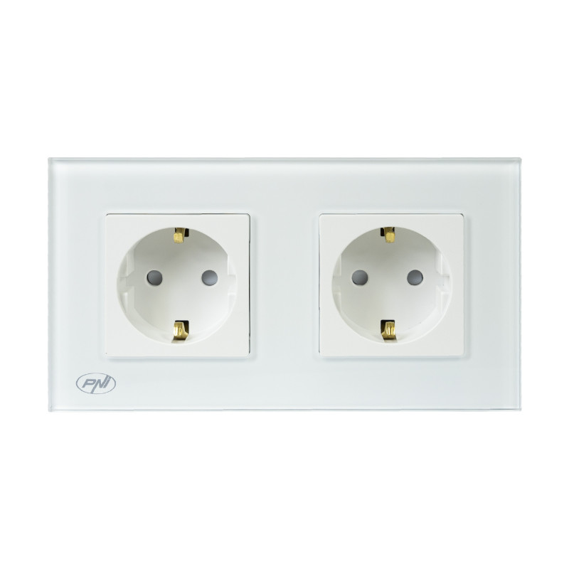 PNI WP202W built-in double socket with white glass frame