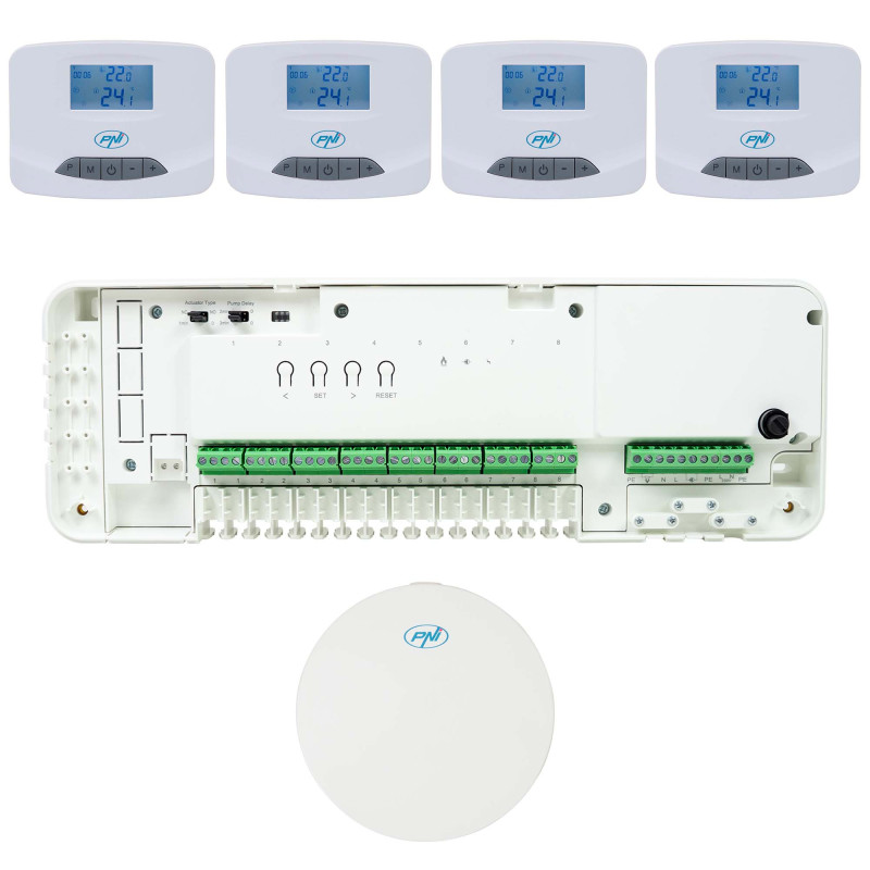 PNI CT28 Pro 4 Wi-Fi automation kit for underfloor heating, Tuya Smart mobile application, 4 control units and internet 