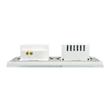 PNI SH115W simple glass switch with touch, combined with Schuko socket and USB plugs
