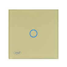 Simple switch with touch PNI SH101G made of glass, Gold with golden LED indicator Simple switch with touch PNI SH101G made of glass, Gold with golden LED indicator