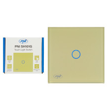 Simple switch with touch PNI SH101G made of glass, Gold with golden LED indicator Simple switch with touch PNI SH101G made of glass, Gold with golden LED indicator