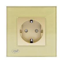 Simple built-in socket PNI WP101G with glass frame, Gold golden color, 16A 3000W Simple built-in socket PNI WP101G with glass frame, Gold golden color, 16A 3000W