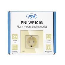 Paprastas įmontuotas lizdas PNI WP101G su stikliniu rėmeliu, aukso spalvos, 16A 3000W