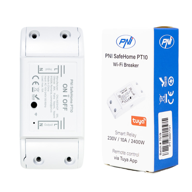 PNI SafeHome PT10 WiFi smart relay, ON / OFF 230V 10A output, internet control, Tuya Smart mobile application, integrati