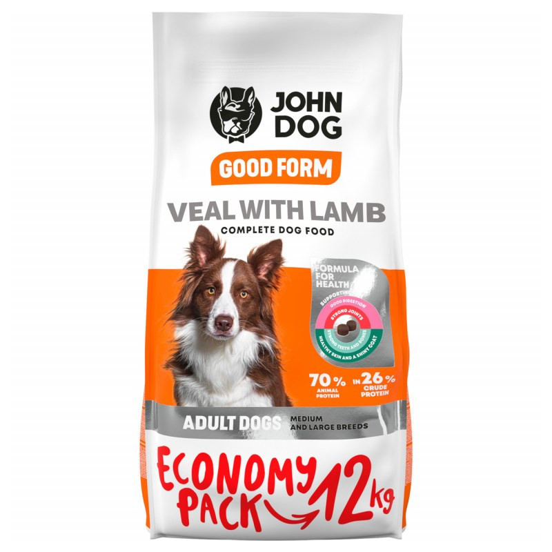 JOHN DOG Good Form Adult Medium and large breeds Veal with lamb - dry dog food - 12 kg