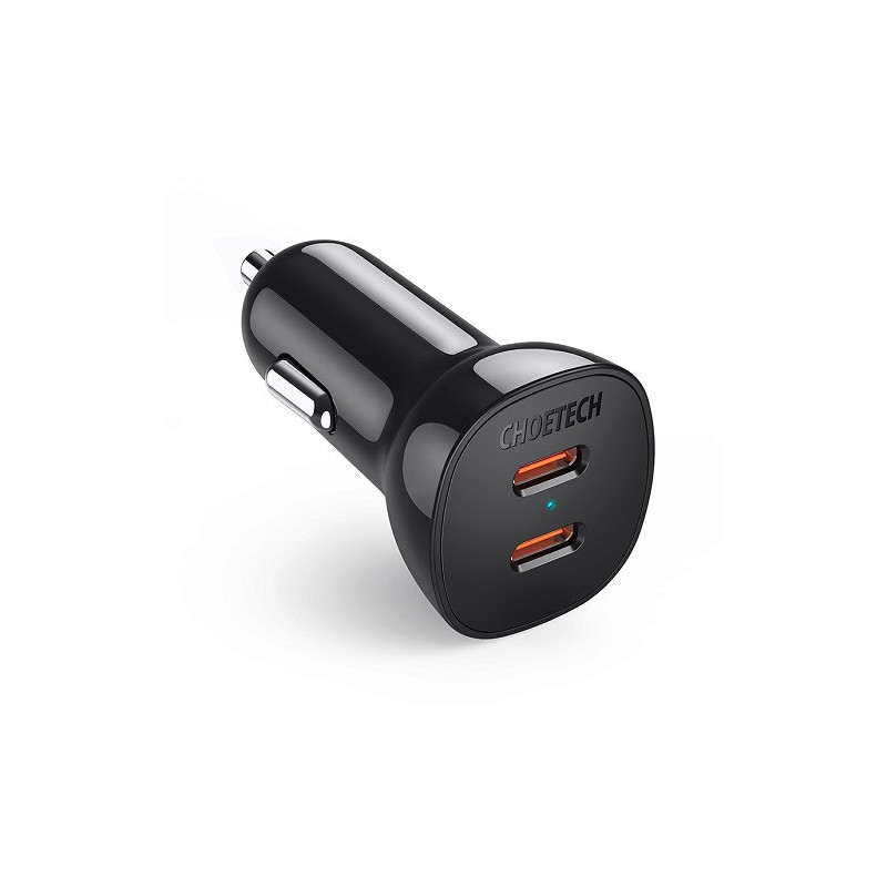 Charger CHOETECH 2xUSB-C: 12-24V, 40W, QC3.0+ PD
