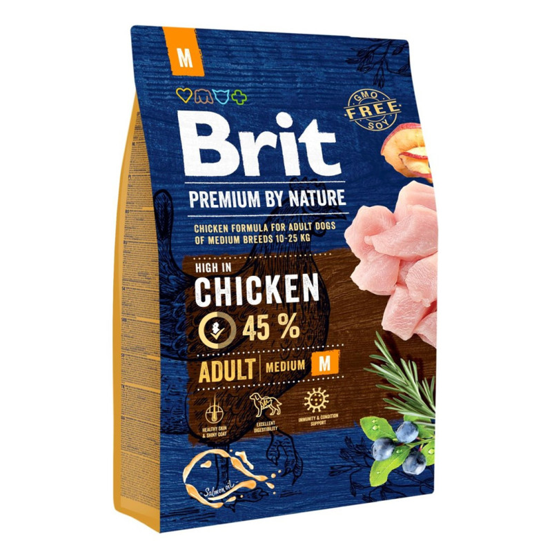 BRIT Premium by Nature Adult M - sausas šunų ėdalas su vištiena - 8 kg