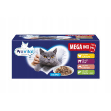 PREVITAL Mega Box veršienos, lašišos, kepenėlių ir vištienos šlapias kačių ėdalas - 40 x 100 g
